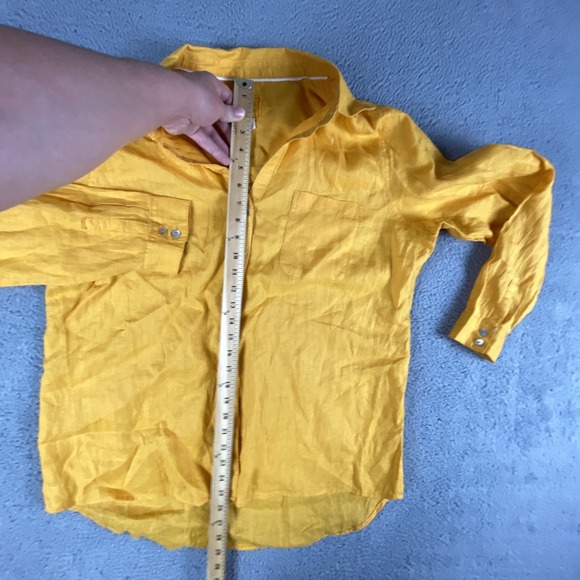 Sigrid Olsen Shirt Womens XL Yellow Linen Button Up Roll Up Long Sleeve Cottage - Picture 4 of 11